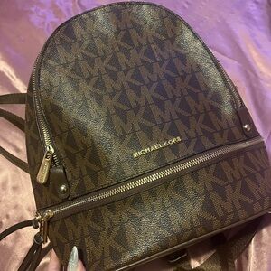 Michael Kors Rhea Dark Brown Signature Zip Backpack